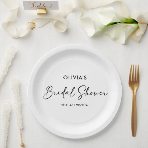 Elegant Modern Script  Bridal Shower Paper Plate