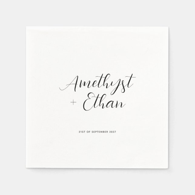 Elegant Modern Script Bride & Groom Names Wedding Napkins (Front)