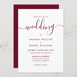 Elegant Modern Script Burgundy Wedding Invitation