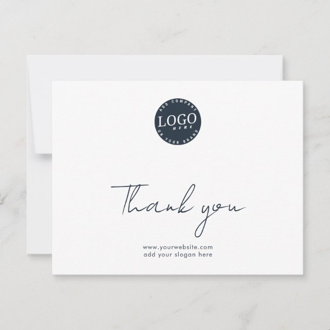 Elegant Modern Script Business Logo Thank You Note Card (Front)