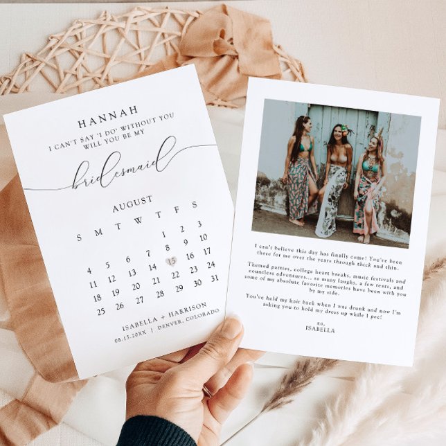 Elegant Modern Script Calendar Bridesmaid Proposal Invitation (Creator Uploaded)