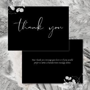 Elegant Modern Script Calligraphy Black And White Thank You Card