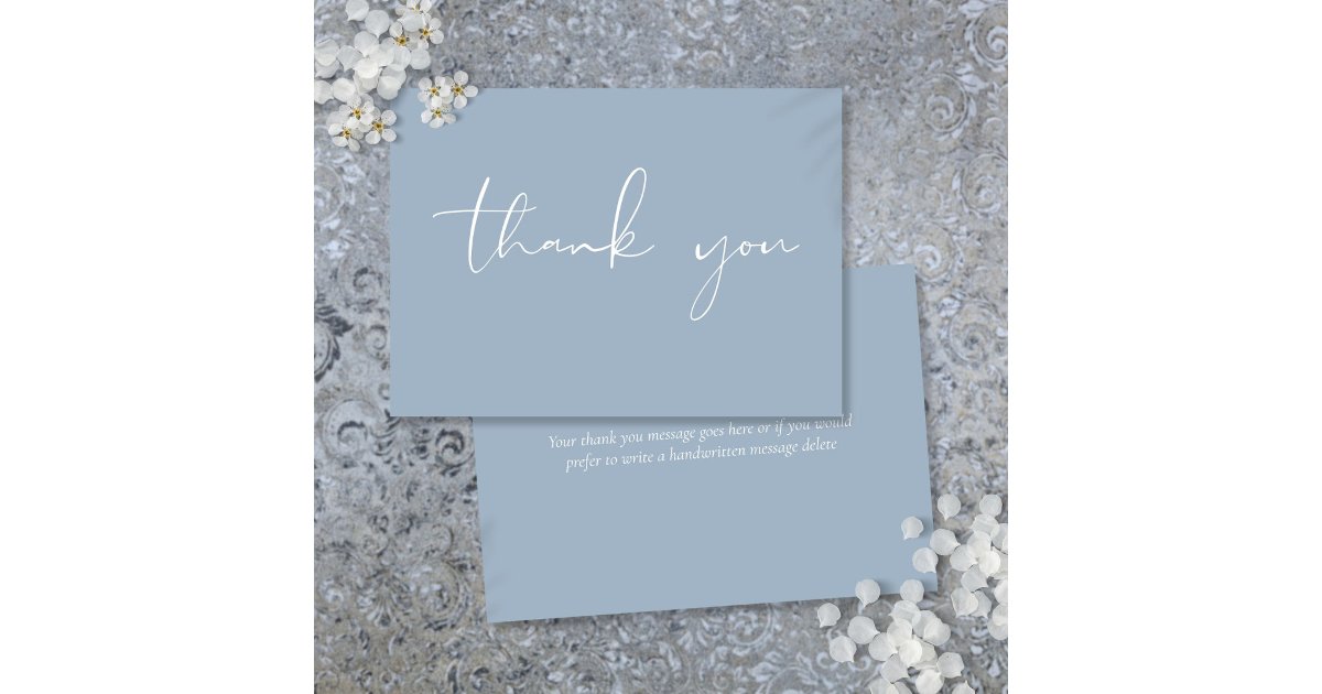 Elegant Modern Script Calligraphy Dusty Blue Thank You Card | Zazzle