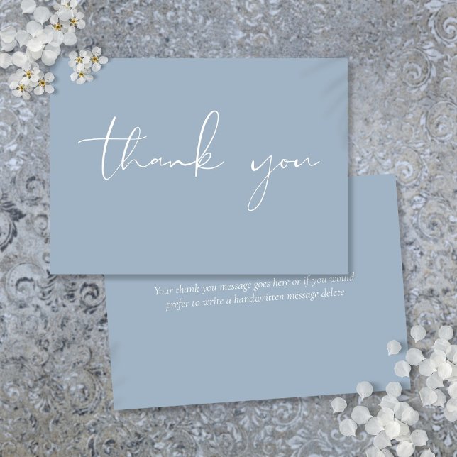Elegant Modern Script Calligraphy Dusty Blue Thank You Card (Elegant Modern Script Calligraphy Dusty Blue Thank You Card)