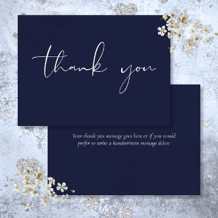 Elegant Modern Script Calligraphy Navy Blue Thank You Card