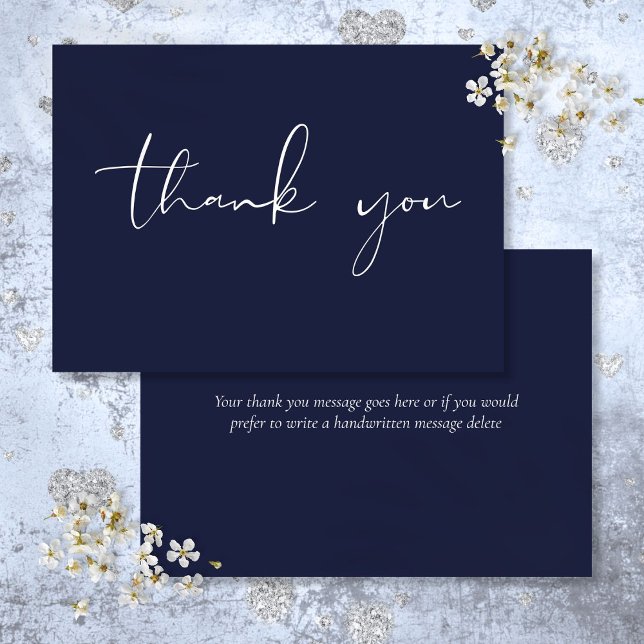 Elegant Modern Script Calligraphy Navy Blue Thank You Card (Elegant Modern Script Calligraphy Navy Blue Thank You Card)