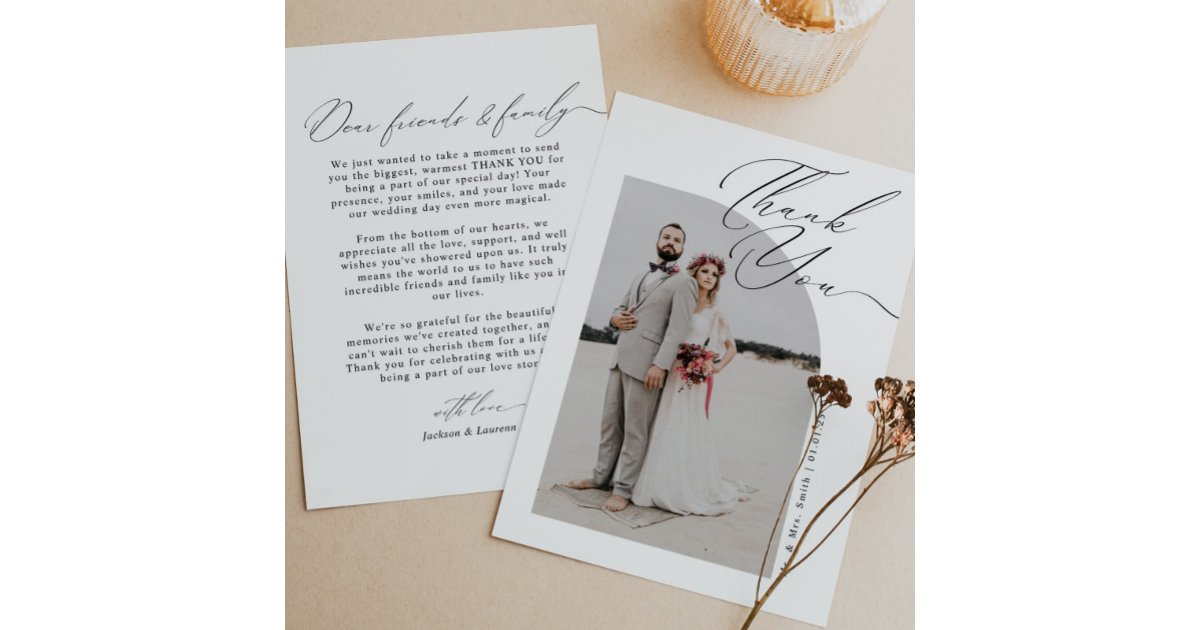 Elegant Modern Script Calligraphy Photo Wedding Thank You Card | Zazzle
