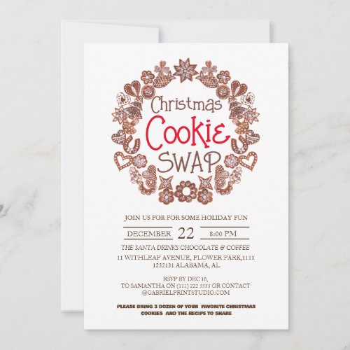 Elegant Modern Script Christmas Cookie Swap Party  Invitation