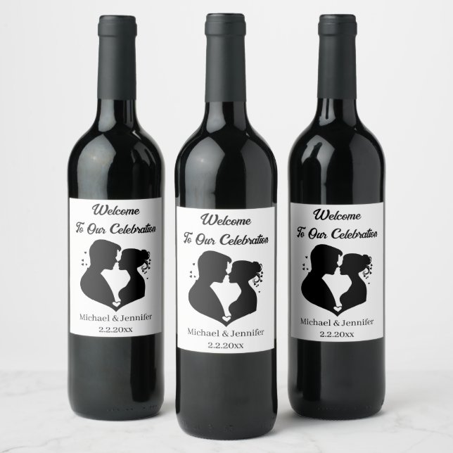 elegant modern script couple welcome wedding chic wine label (Bottles)