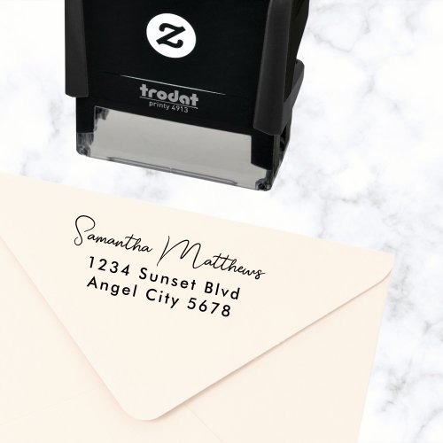 Elegant Modern Script Custom Name Address Self_inking Stamp