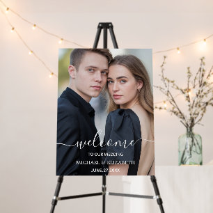 Elegant Modern Script Custom Photo Wedding Welcome Foam Board