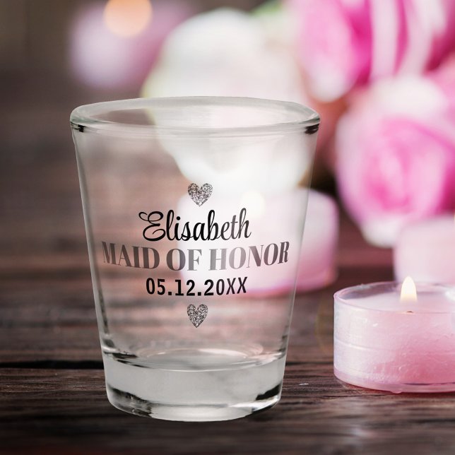   Elegant Modern Script Cute Glitter Hearts Custom Shot Glass (Creator Uploaded)