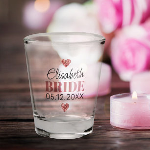   Elegant Modern Script Cute Glitter Hearts Custom Shot Glass