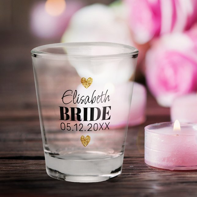   Elegant Modern Script Cute Glitter Hearts Custom Shot Glass (Creator Uploaded)