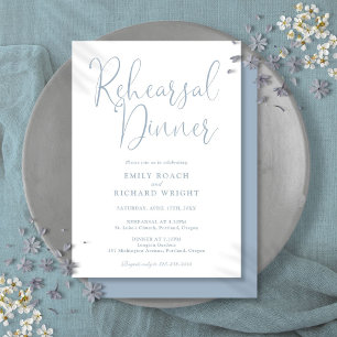 Elegant Modern Script Dusty Blue Rehearsal Dinner Invitation