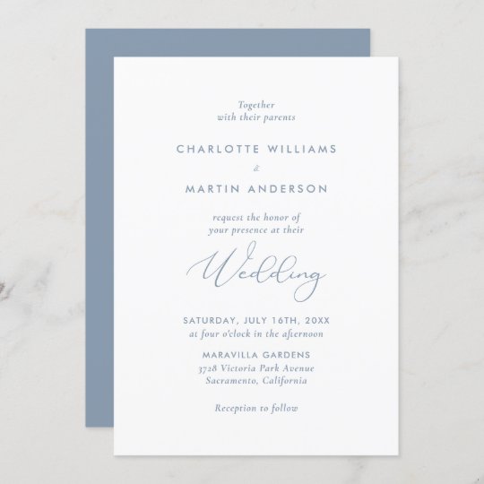 Elegant Modern Script Dusty Blue Wedding Invitation | Zazzle.com