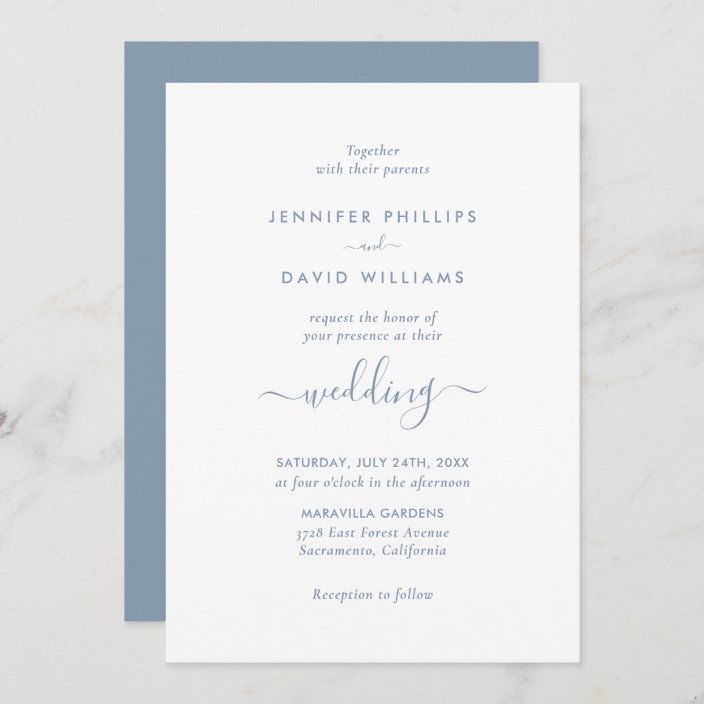 Elegant Modern Script Dusty Blue Wedding