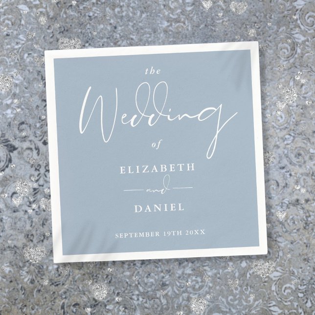 Elegant Modern Script Dusty Blue Wedding Napkins (Elegant Modern Script Dusty Blue Wedding Napkins)