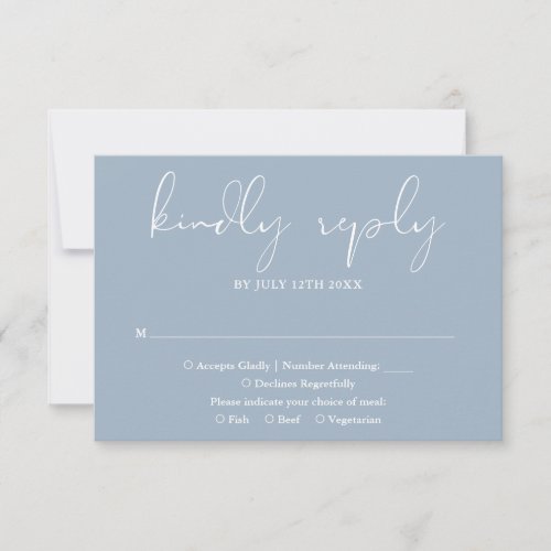 Elegant Modern Script Dusty Blue Wedding RSVP Card