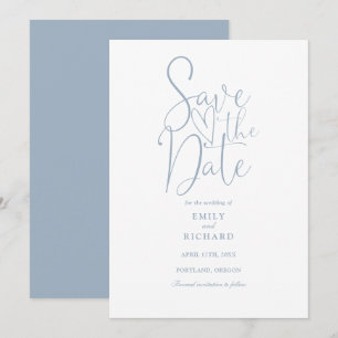 Elegant Modern Script Dusty Blue Wedding Save The Date