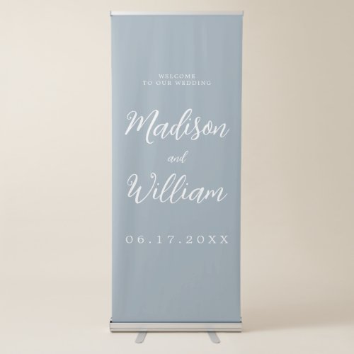 Elegant Modern Script Dusty Blue Welcome Wedding Retractable Banner
