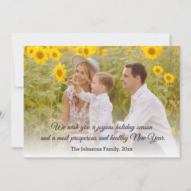 elegant modern script family holiday faded photo note card (Front)