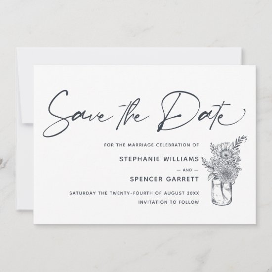 Elegant Modern Script Flowers Photo Wedding Save The Date