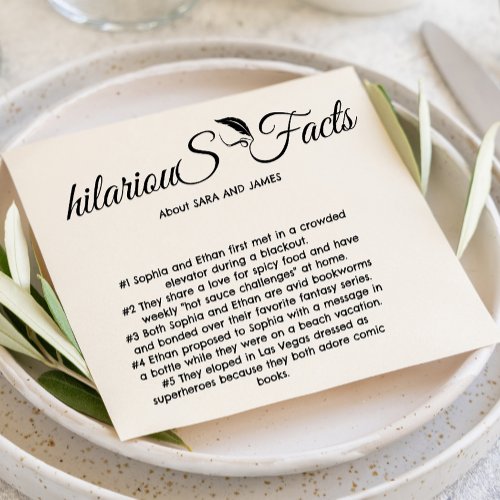 Elegant Modern Script Fun Facts Wedding Napkins