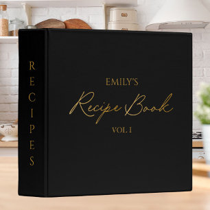 Elegant Modern Script Gold Black Simple Recipe 3 Ring Binder