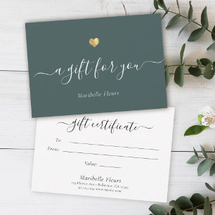 Elegant Modern Script Gold Heart Gift Certificate