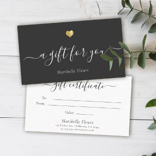 Elegant Modern Script Gold Heart Gift Certificate