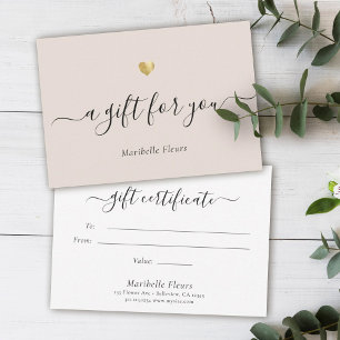 Elegant Modern Script Gold Heart Gift Certificate
