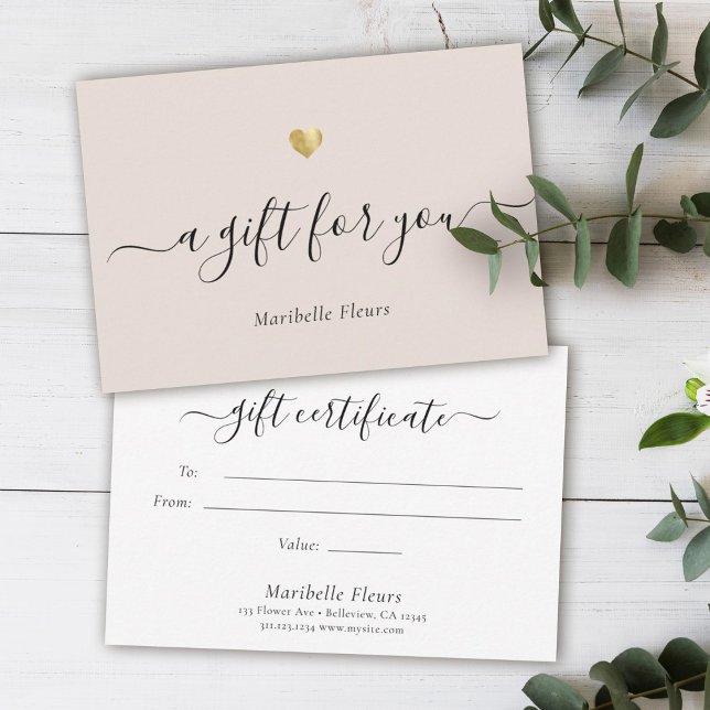 Elegant Modern Script Gold Heart Gift Certificate (Creator Uploaded)