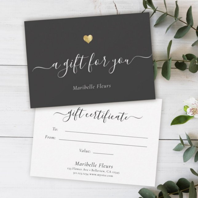 Elegant Modern Script Gold Heart Gift Certificate (Creator Uploaded)