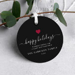 Elegant Modern Script Gold Heart Happy Holiday Favor Tags<br><div class="desc">Modern minimalist family holiday gift tag with elegant script calligraphy reading HAPPY HOLIDAYS under a burgundy red heart. Below is space for your custom message as well as additional space on the back for more detailed greetings.</div>