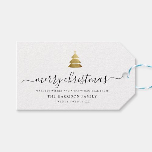 Elegant Modern Script Gold Merry Christmas Tree Gift Tags