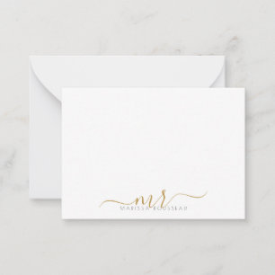 Elegant Modern Script Gold Monogram Initials Note Card