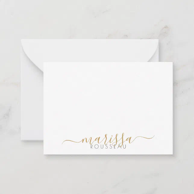 Elegant Modern Script Gold Monogram Name Note Card | Zazzle