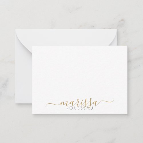 Elegant Modern Script Gold Monogram Name Note Card