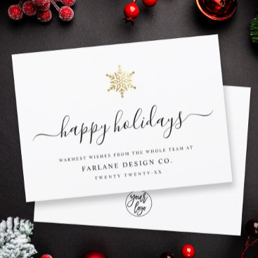Elegant Modern Script Gold Snowflake Corporate Holiday Card