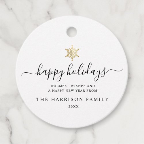 Elegant Modern Script Gold Snowflake Holiday Favor Tags