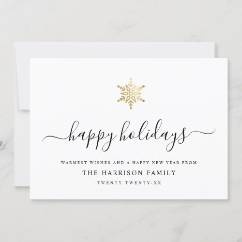 Elegant Modern Script Gold Snowflake Simple Holiday Card