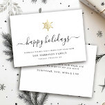 Elegant Modern Script Gold Snowflake Simple Holiday Card<br><div class="desc">Modern minimalist family holiday card with elegant script calligraphy reading HAPPY HOLIDAYS under a printed golden snowflake. Below is space for your custom message as well as additional space on the back for more detailed greetings.</div>