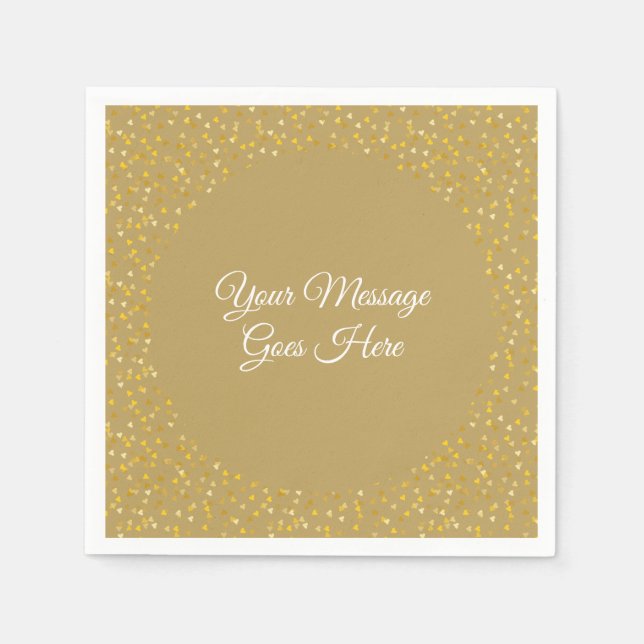Elegant Modern Script Golden Love Hearts Confetti Napkins (Front)