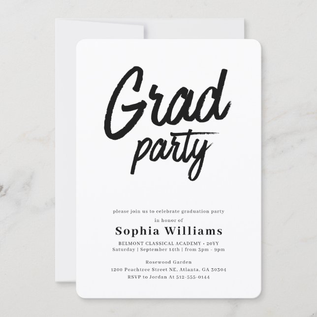 Elegant Modern Script Grad Party Invitation (Front)