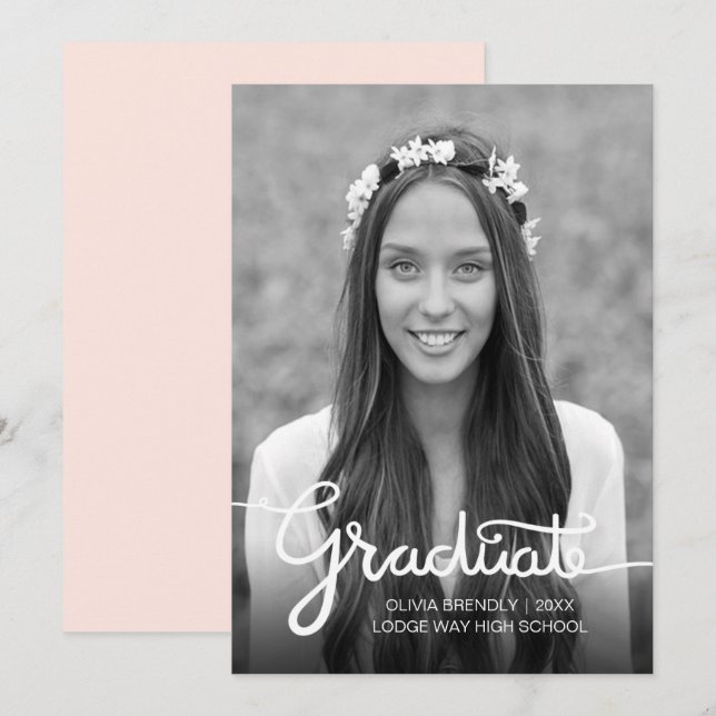 Elegant Modern Script Graduation Announcement (Front/Back)