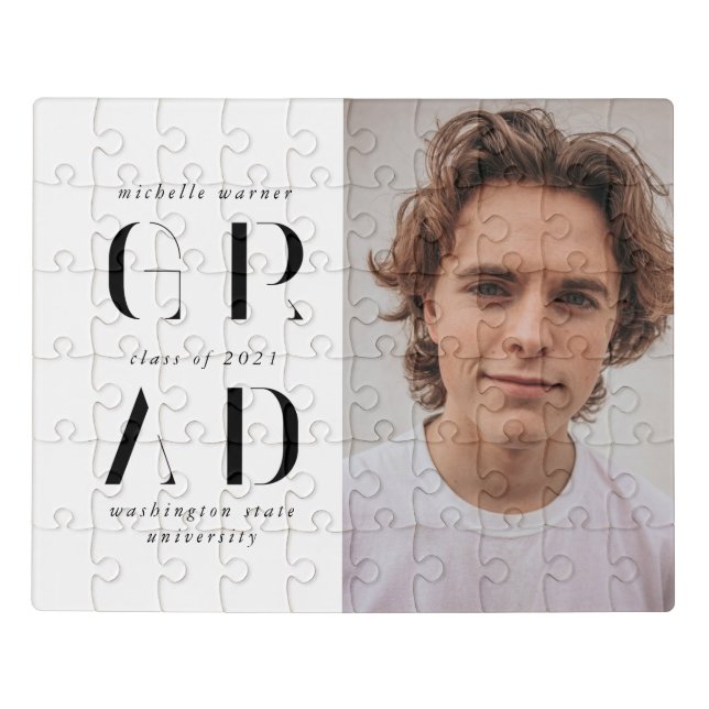 elegant modern script graduation announcement jigs jigsaw puzzle (Puzzle Horizontal)