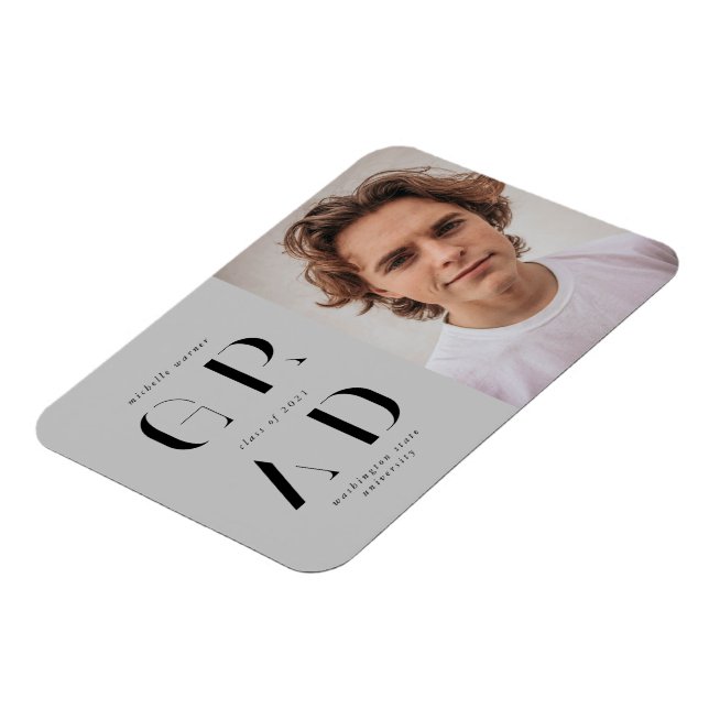 elegant modern script graduation announcement magnet (Left Side)
