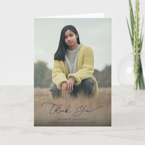 Elegant Modern Script Graduation Photo Thank You Card