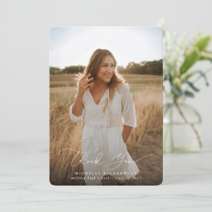 Elegant Modern Script Graduation Photo Thank You Card
